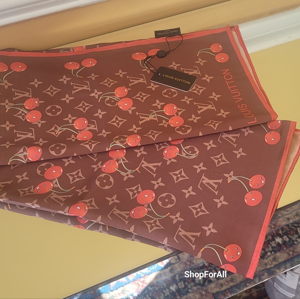 LOUIS VUITTON Vintage LV Monogram Perfo Scarf Wrap Dot Brown Orange - Picture 8 of 10